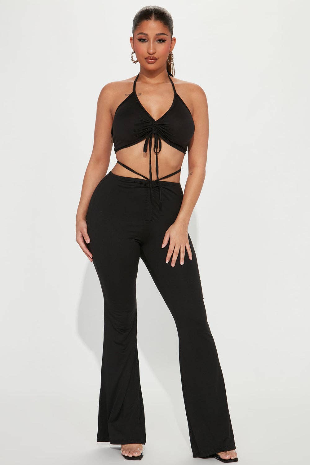 Fierce Fit Two-Piece Set – Halter Crop + Flared Bottoms